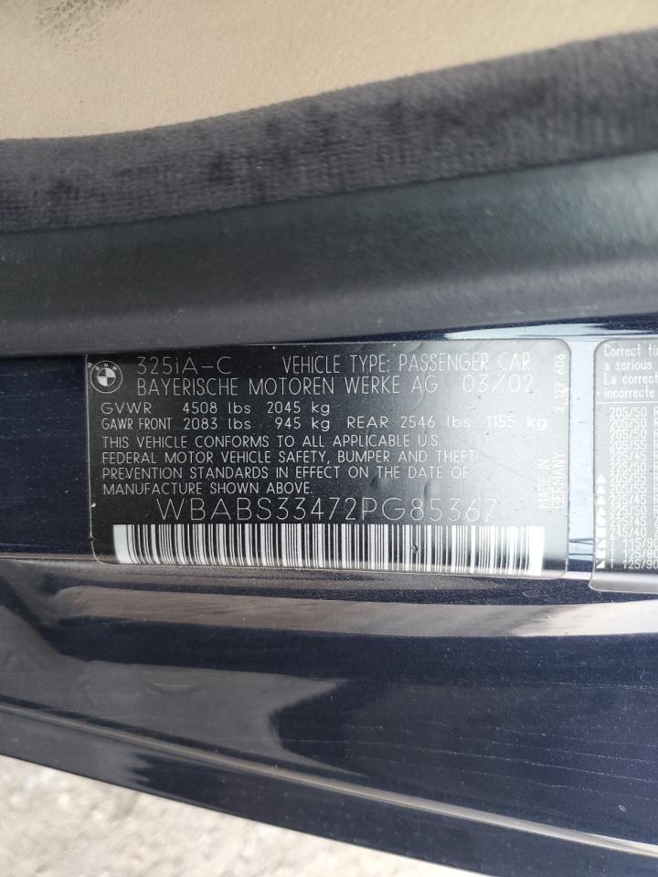 2002 BMW 325 Ci VIN: WBABS33472PG85367 Lot: 65003574