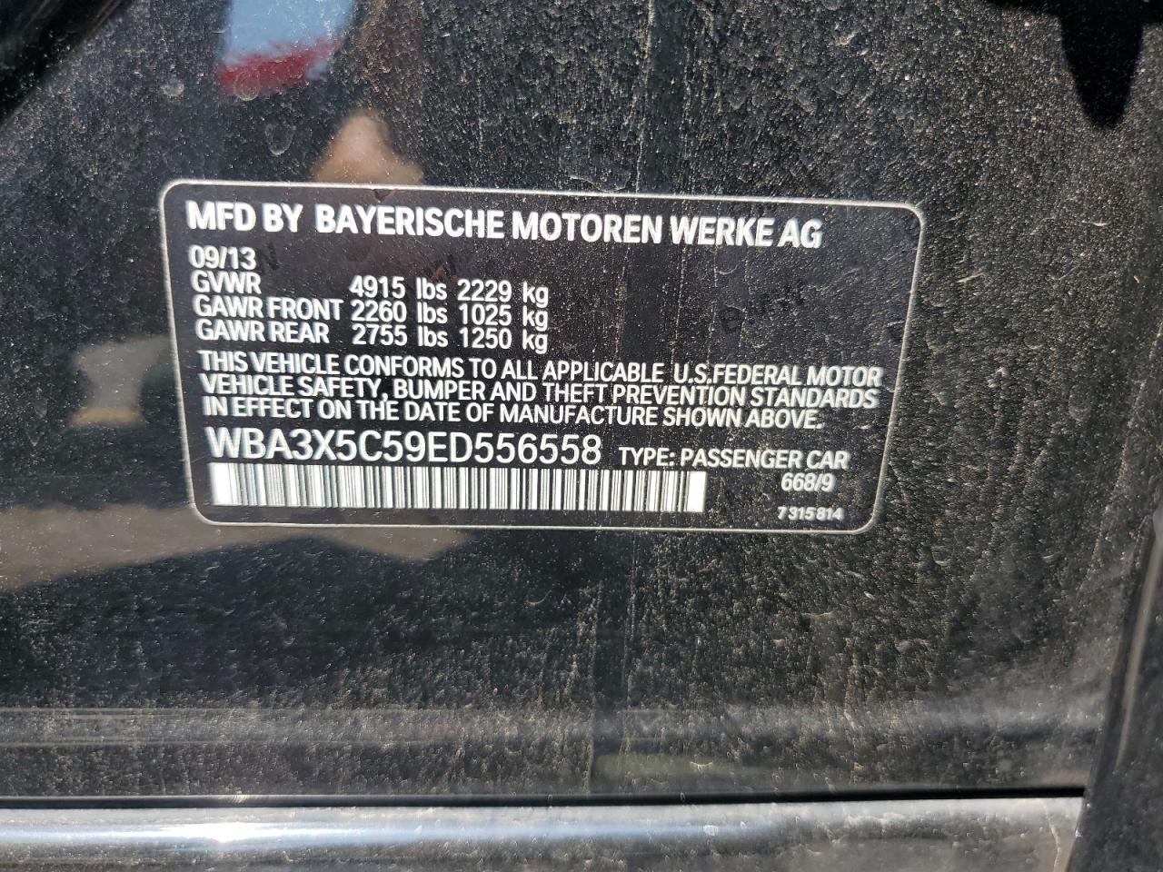 2014 BMW 328 Xigt VIN: WBA3X5C59ED556558 Lot: 62189044