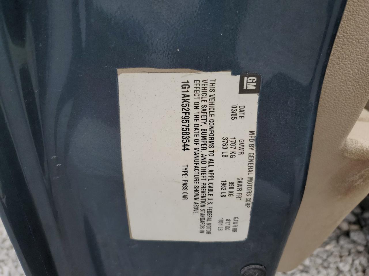 2005 Chevrolet Cobalt VIN: 1G1AK52F857569991 Lot: 64494384