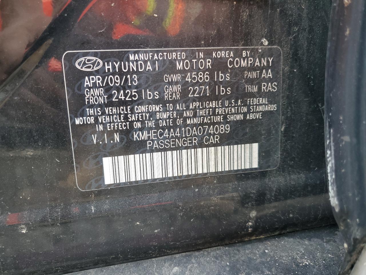 2013 Hyundai Sonata Hybrid VIN: KMHEC4A41DA074089 Lot: 64426204