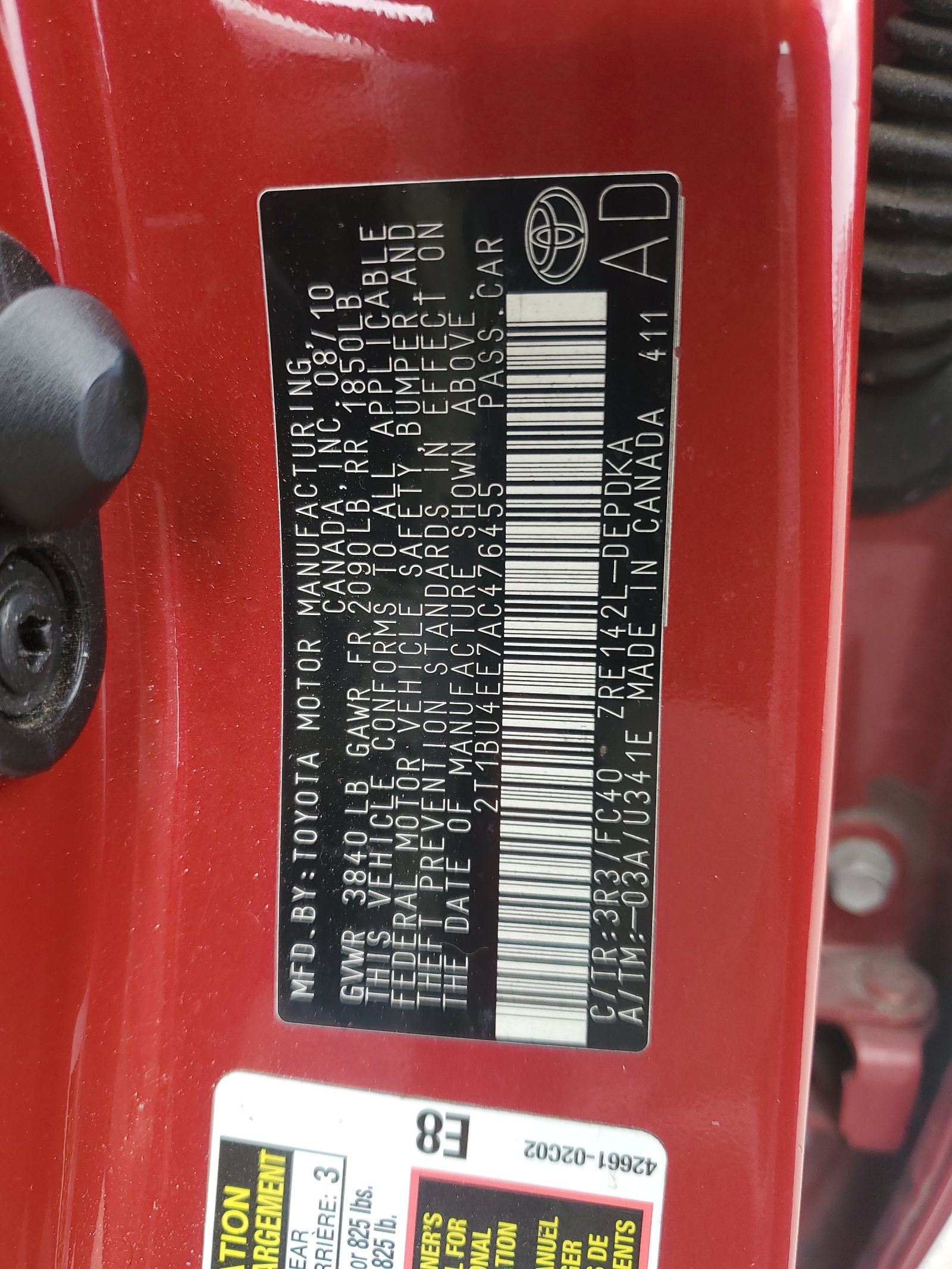 2T1BU4EE7AC476455 2010 Toyota Corolla Base