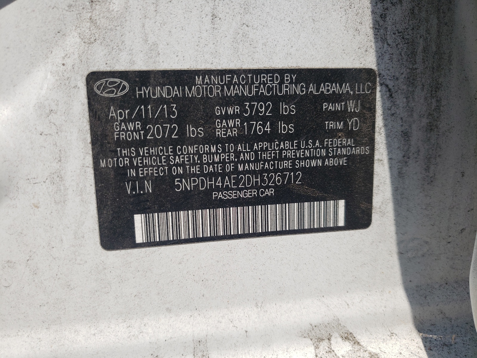 5NPDH4AE2DH326712 2013 Hyundai Elantra Gls