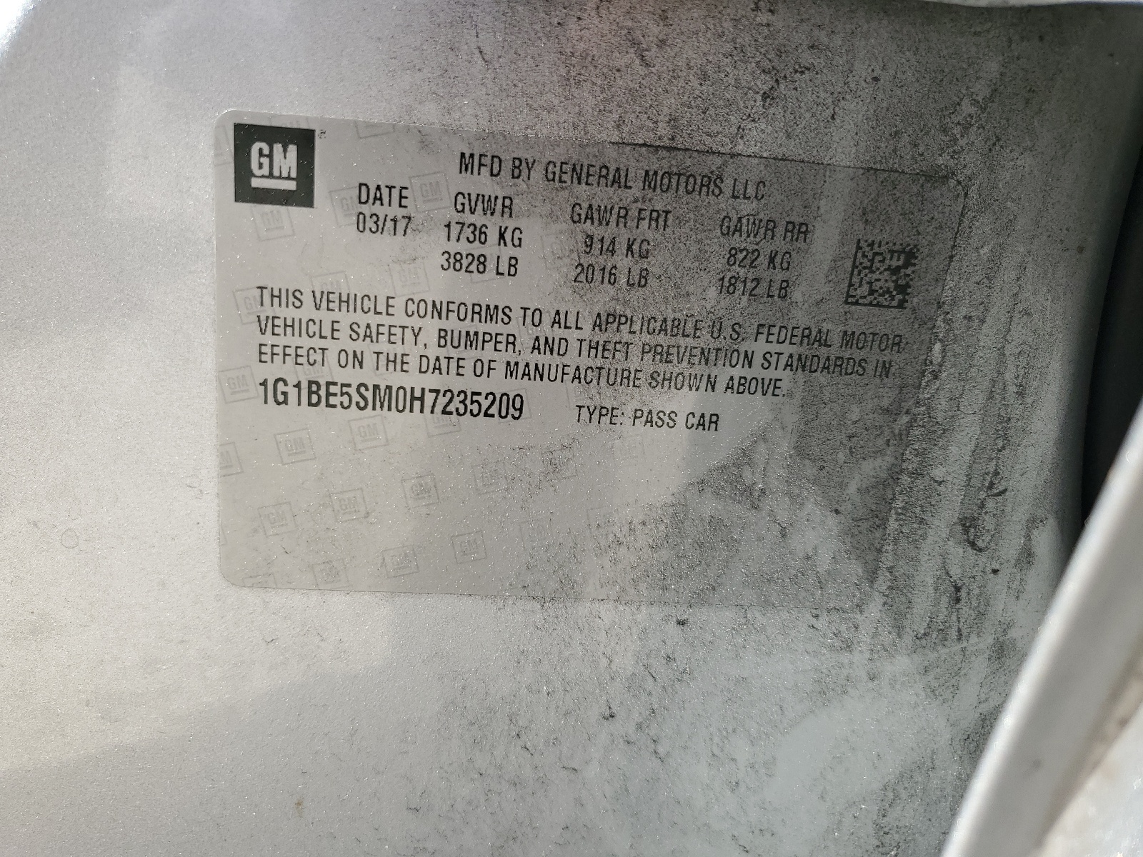 1G1BE5SM0H7235209 2017 Chevrolet Cruze Lt