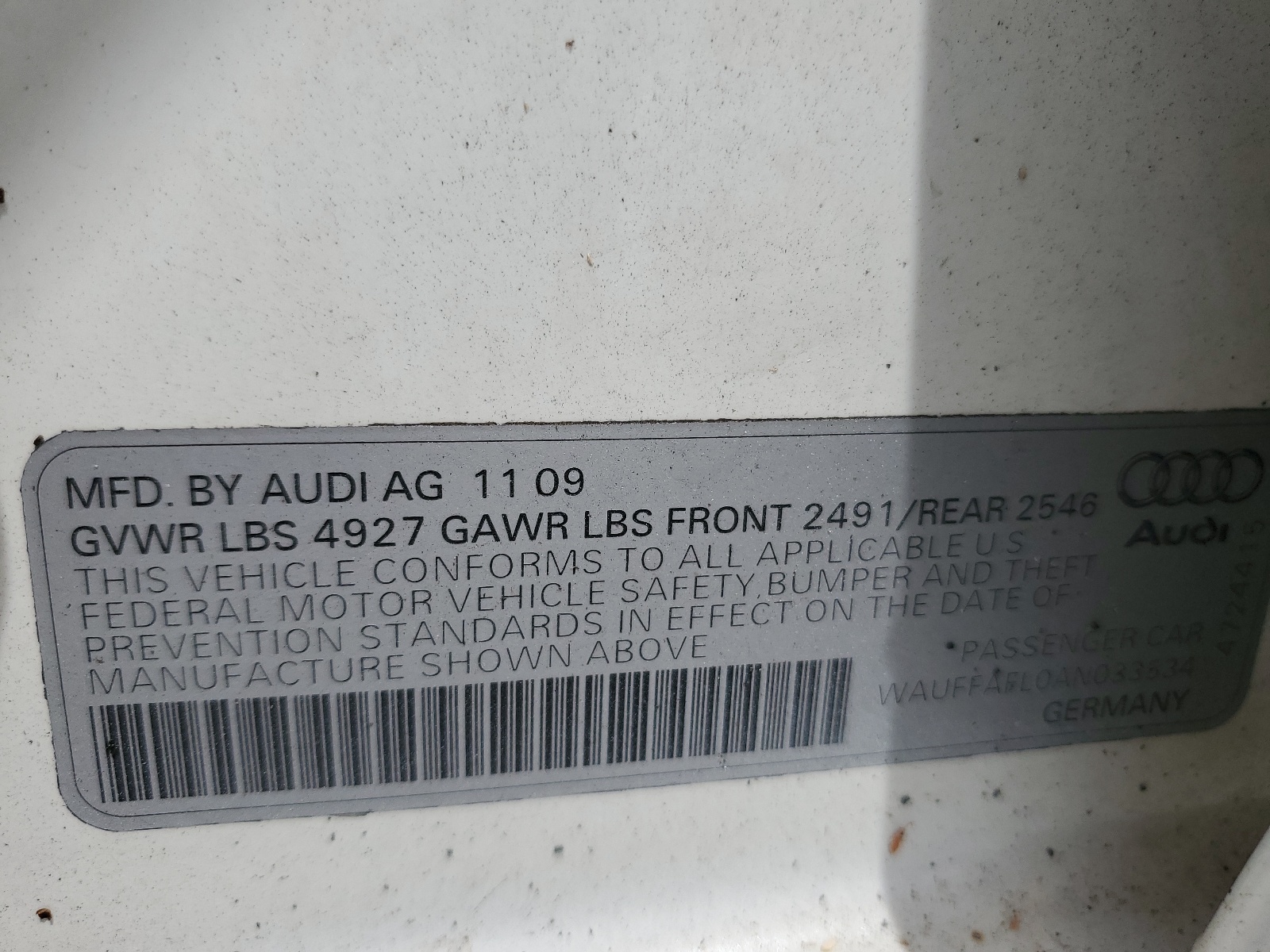 WAUFFAFL0AN033534 2010 Audi A4 Premium Plus