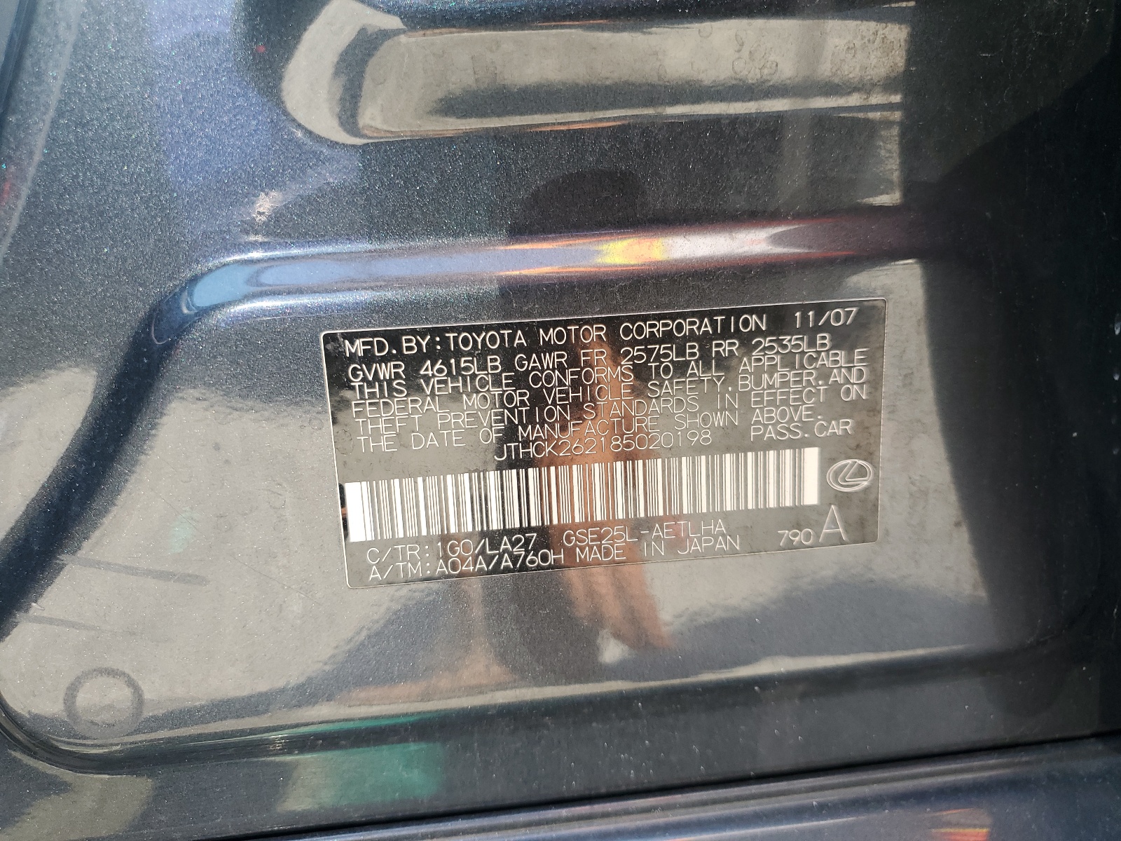 JTHCK262185020198 2008 Lexus Is 250