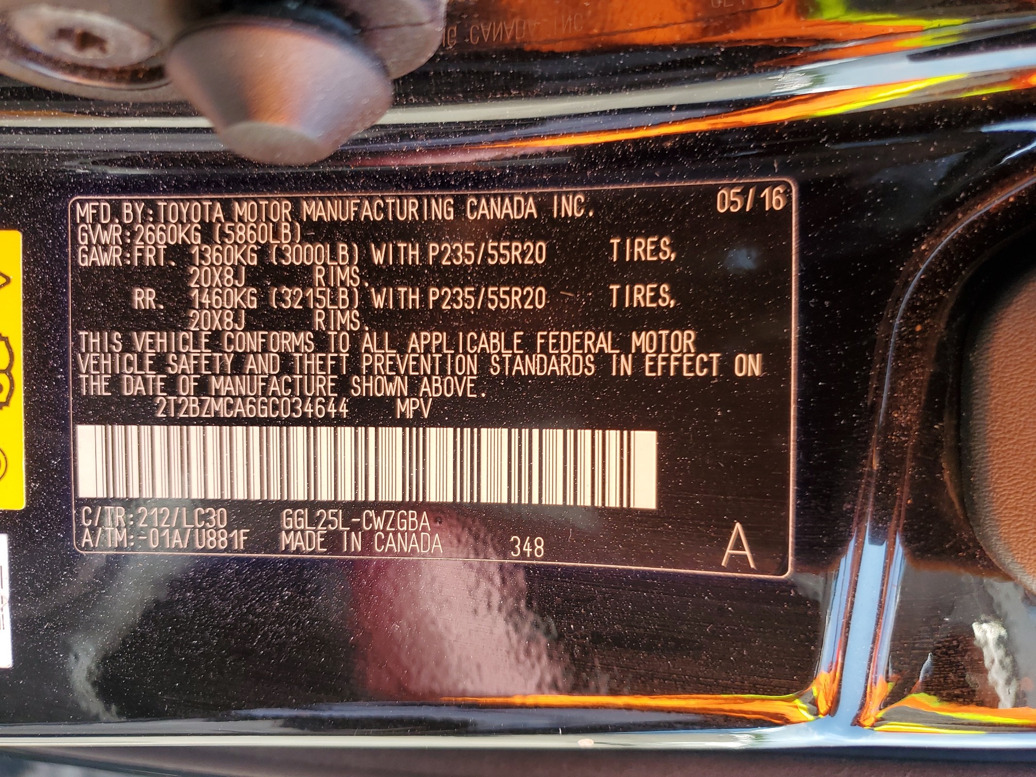 2T2BZMCA6GC034644 2016 Lexus Rx 350 Base