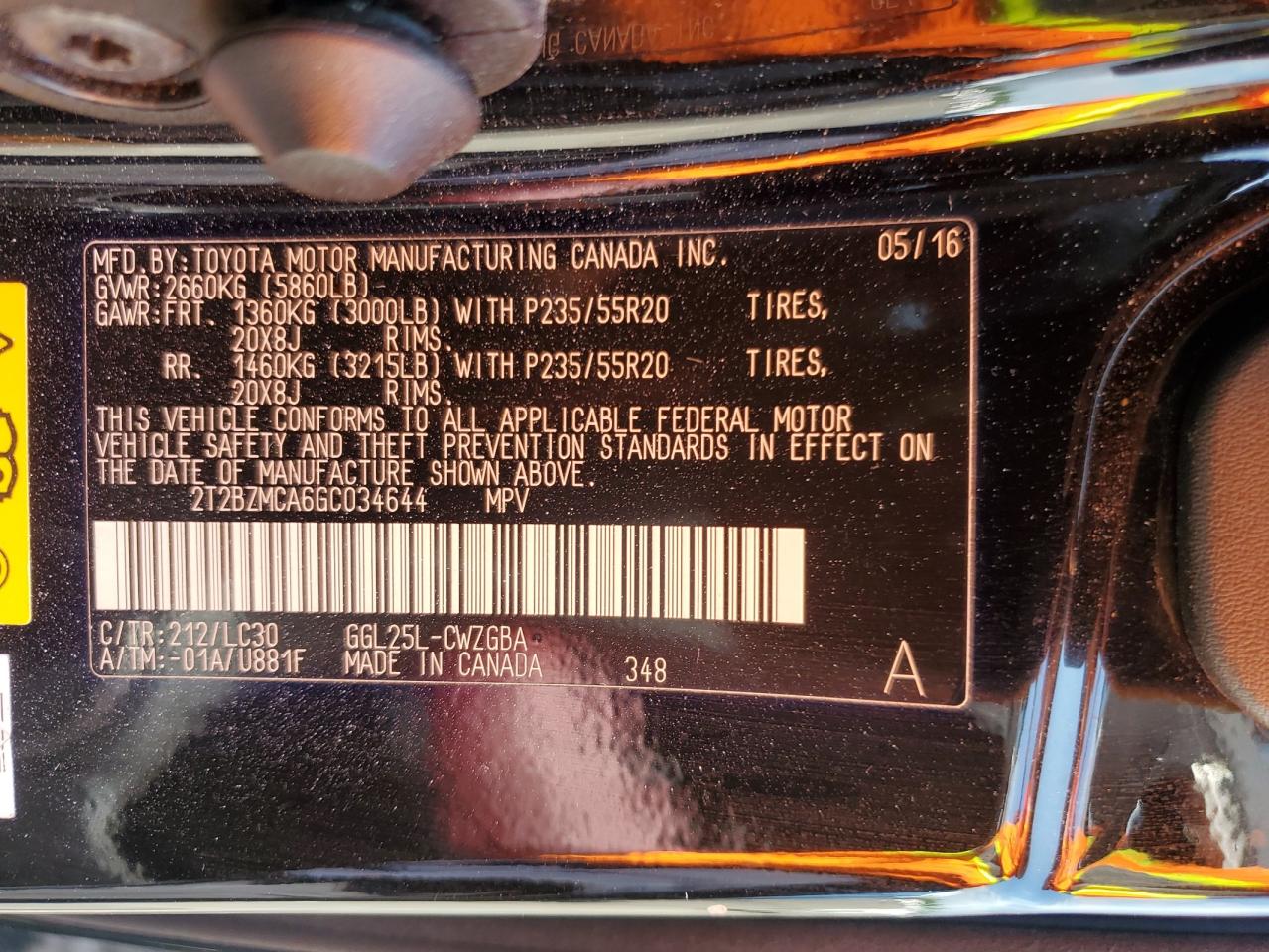 2016 Lexus Rx 350 Base VIN: 2T2BZMCA6GC034644 Lot: 63790444