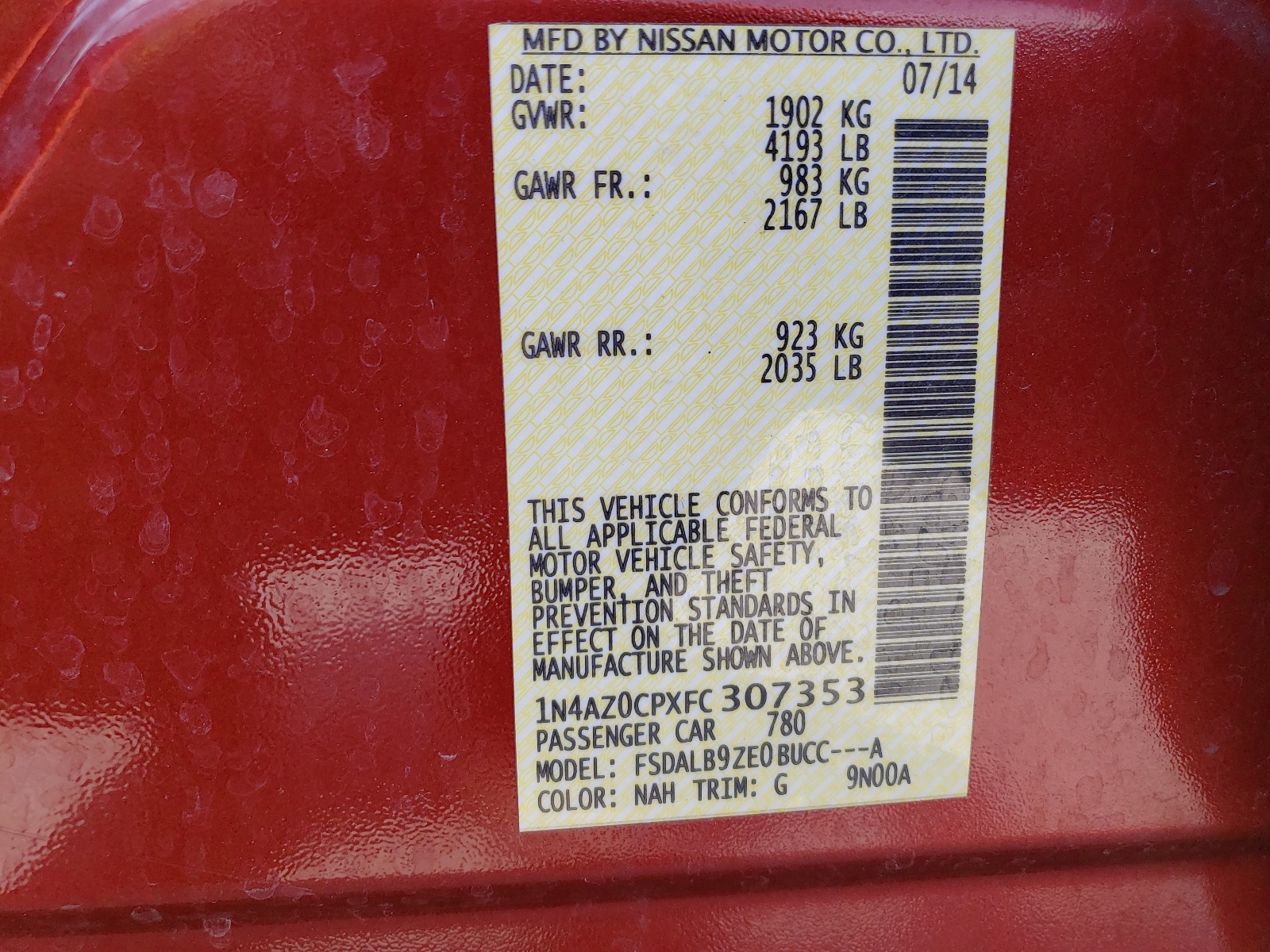 1N4AZ0CPXFC307353 2015 Nissan Leaf S