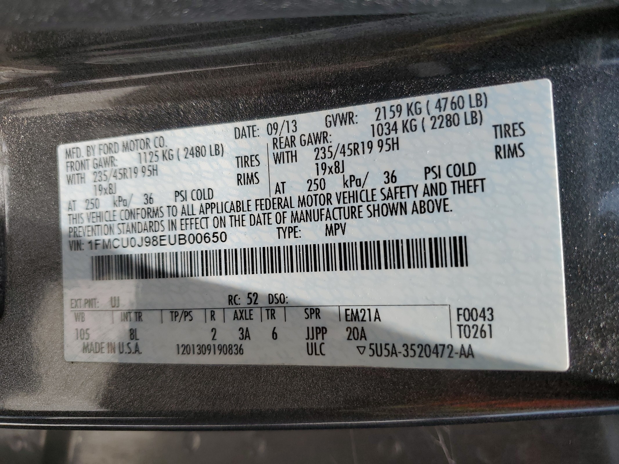 1FMCU0J98EUB00650 2014 Ford Escape Titanium