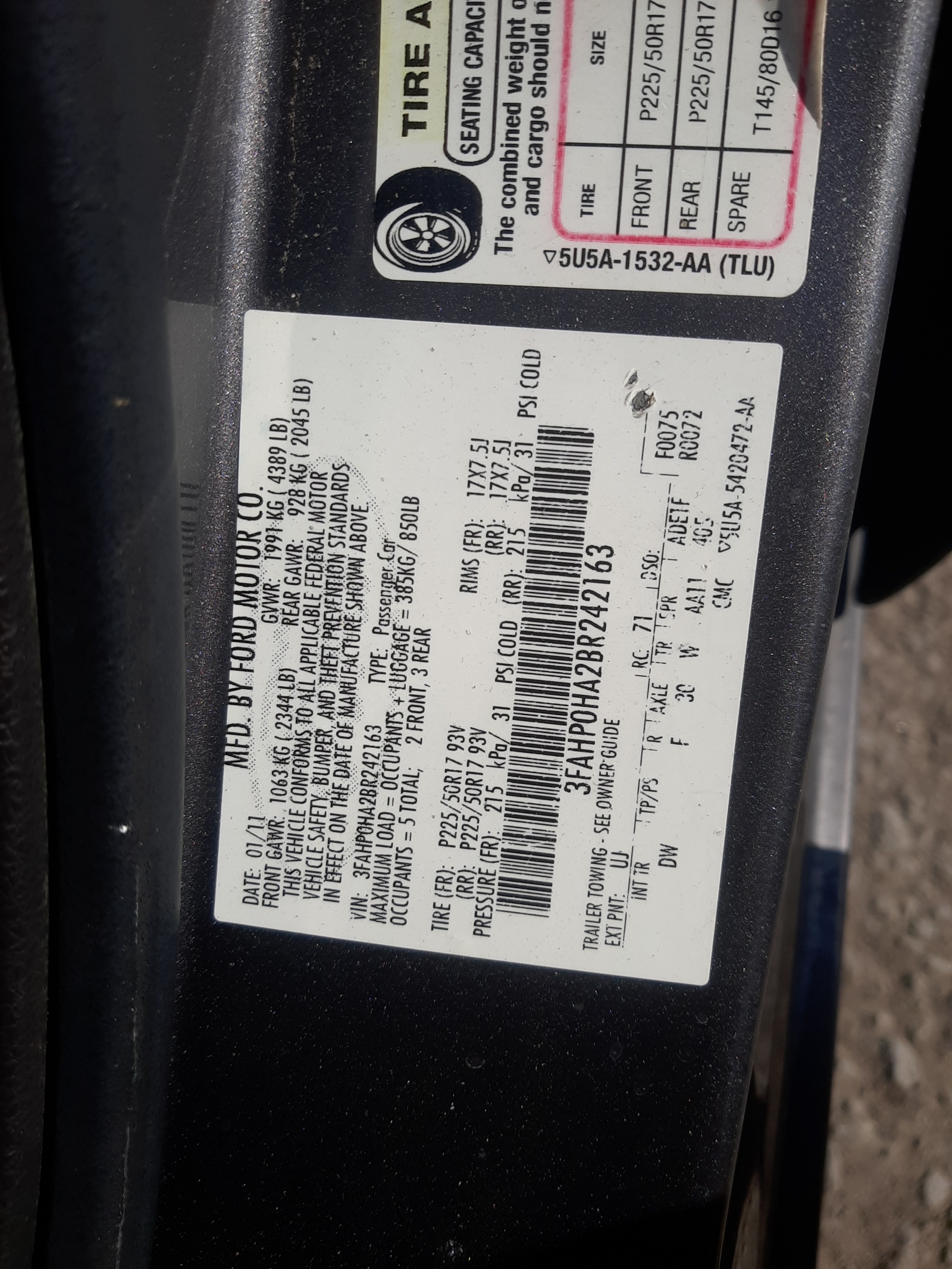 3FAHP0HA2BR242163 2011 Ford Fusion Se