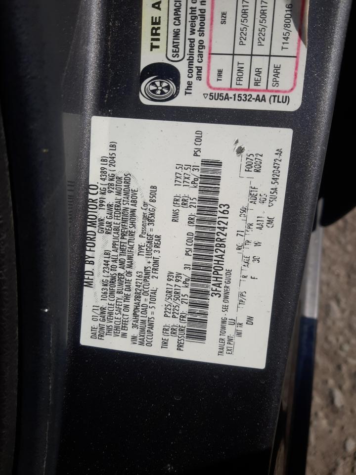 2011 Ford Fusion Se VIN: 3FAHP0HA2BR242163 Lot: 64111034