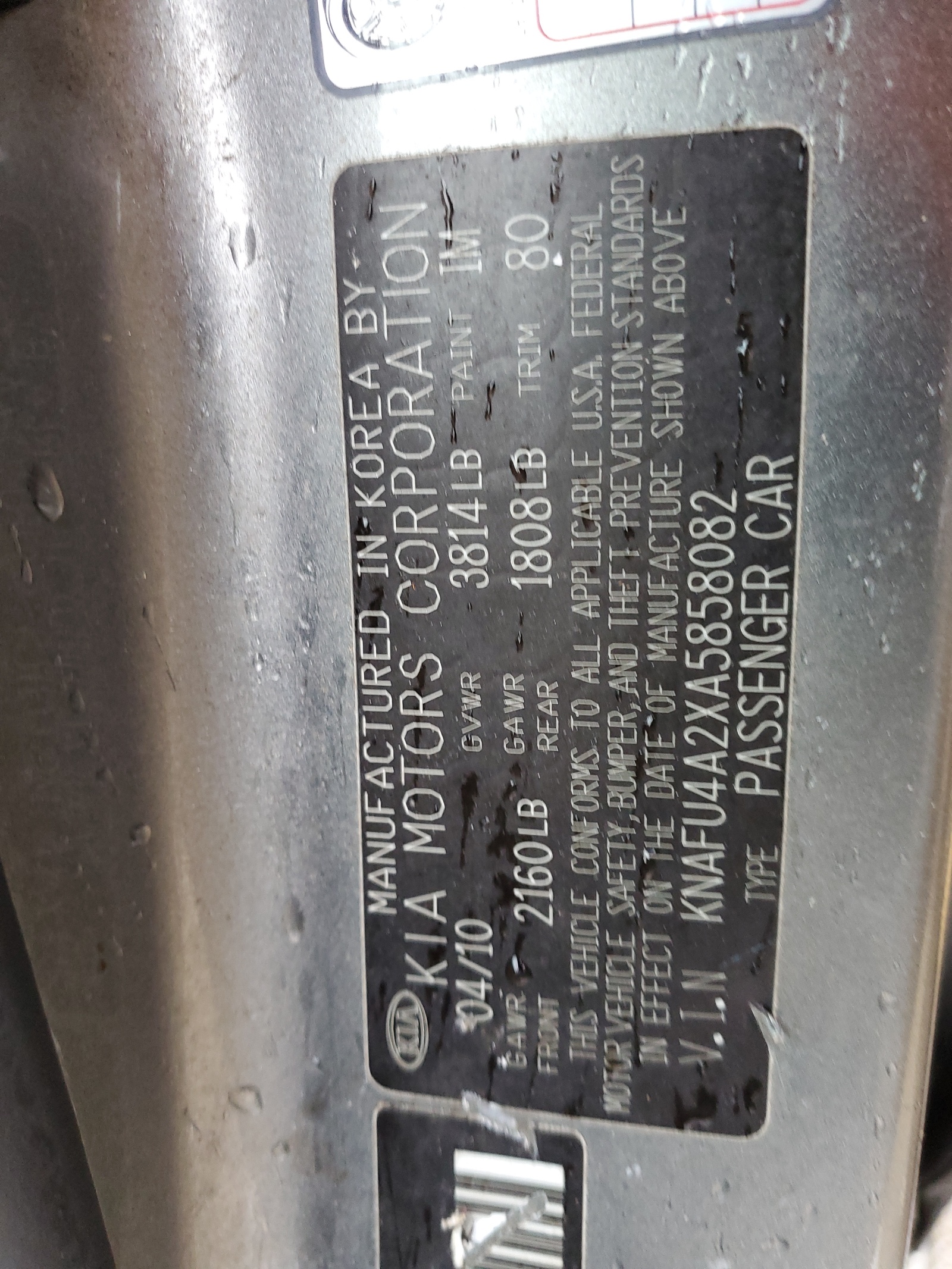 KNAFU4A2XA5858082 2010 Kia Forte Ex