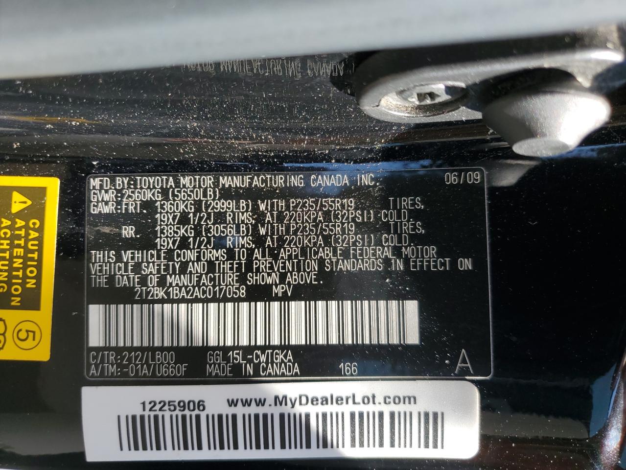 2010 Lexus Rx 350 VIN: 2T2BK1BA2AC017058 Lot: 64713934