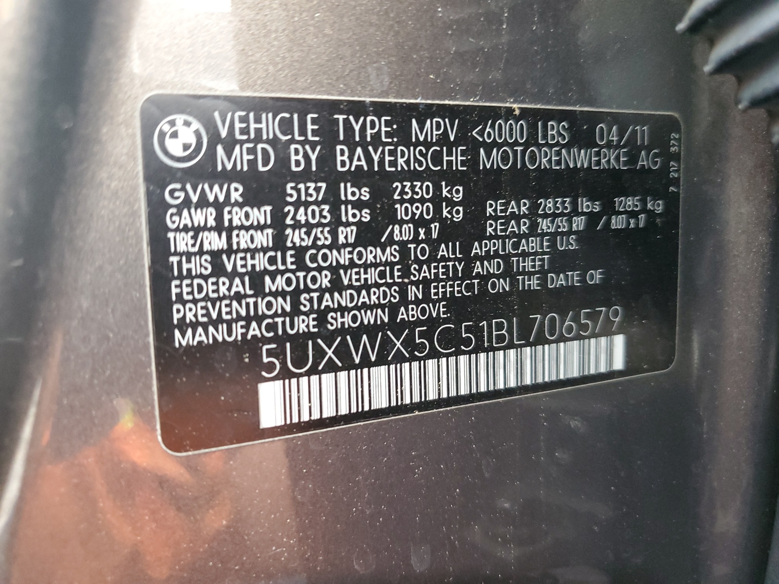 5UXWX5C51BL706579 2011 BMW X3 xDrive28I