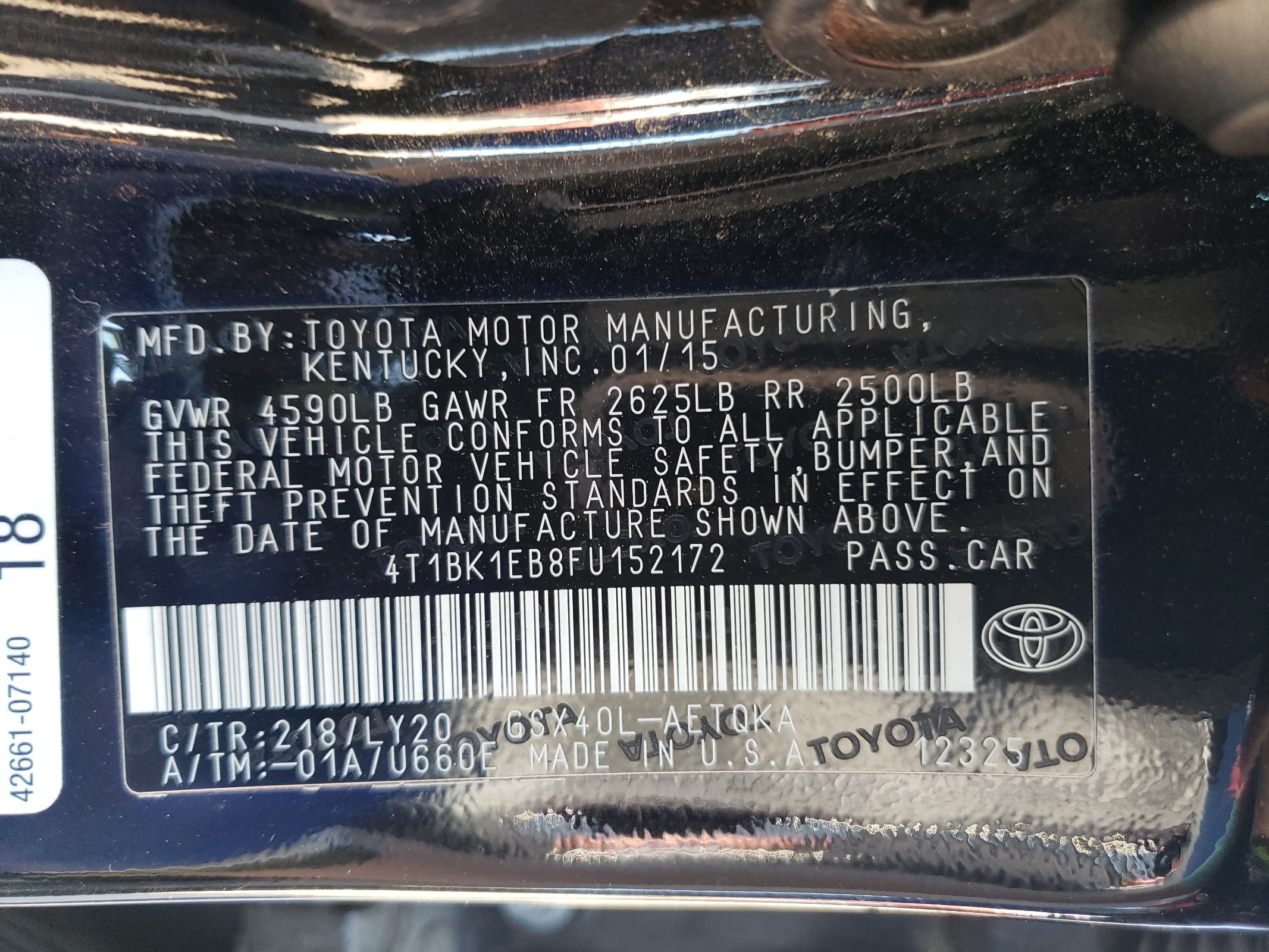 4T1BK1EB8FU152172 2015 Toyota Avalon Xle