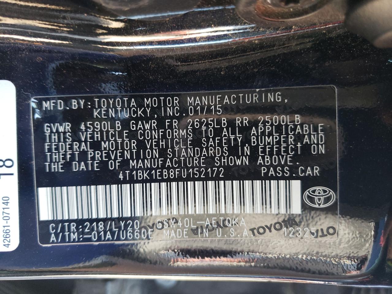 2015 Toyota Avalon Xle VIN: 4T1BK1EB8FU152172 Lot: 62846514