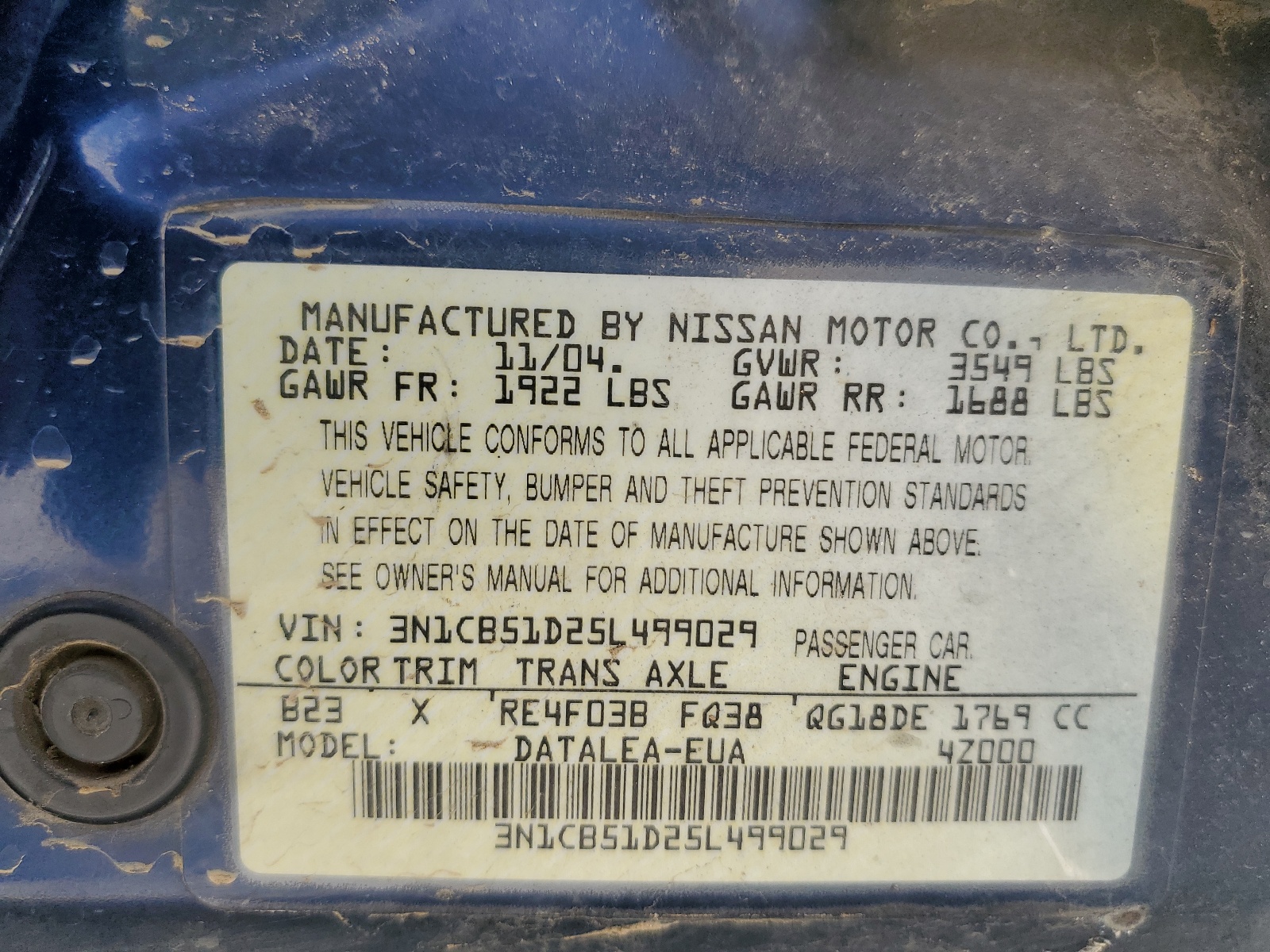 3N1CB51D25L499029 2005 Nissan Sentra 1.8