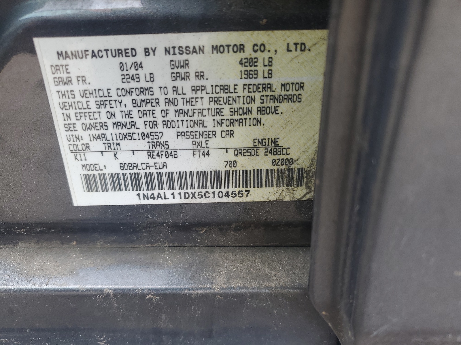 1N4AL11DX5C104557 2005 Nissan Altima S