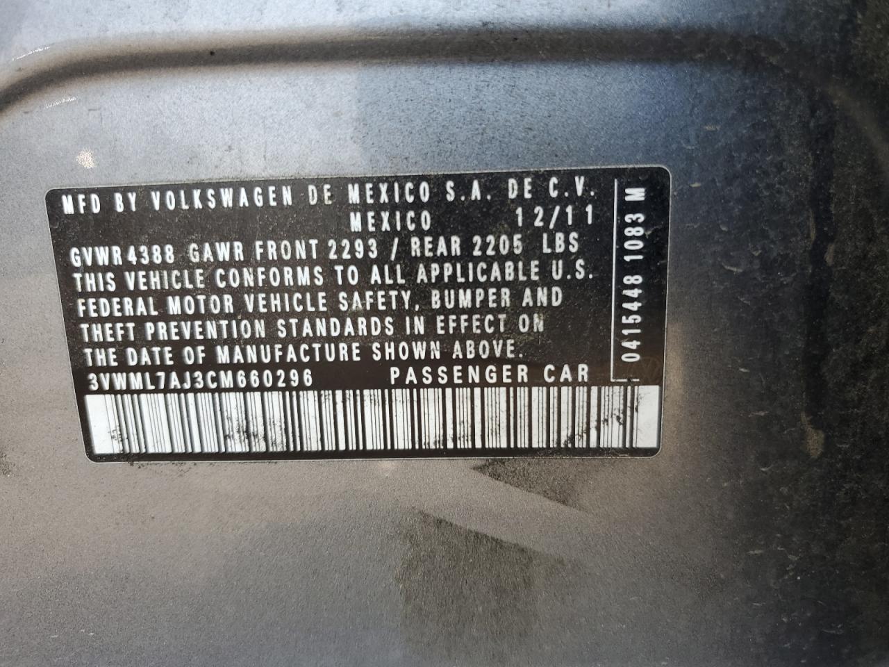 3VWML7AJ3CM660296 2012 Volkswagen Jetta Tdi