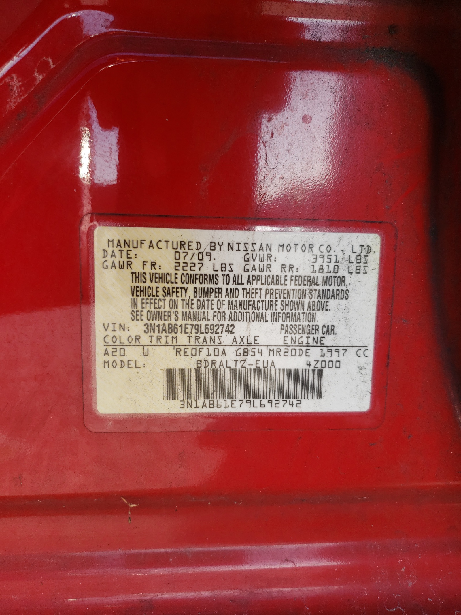 3N1AB61E79L692742 2009 Nissan Sentra 2.0