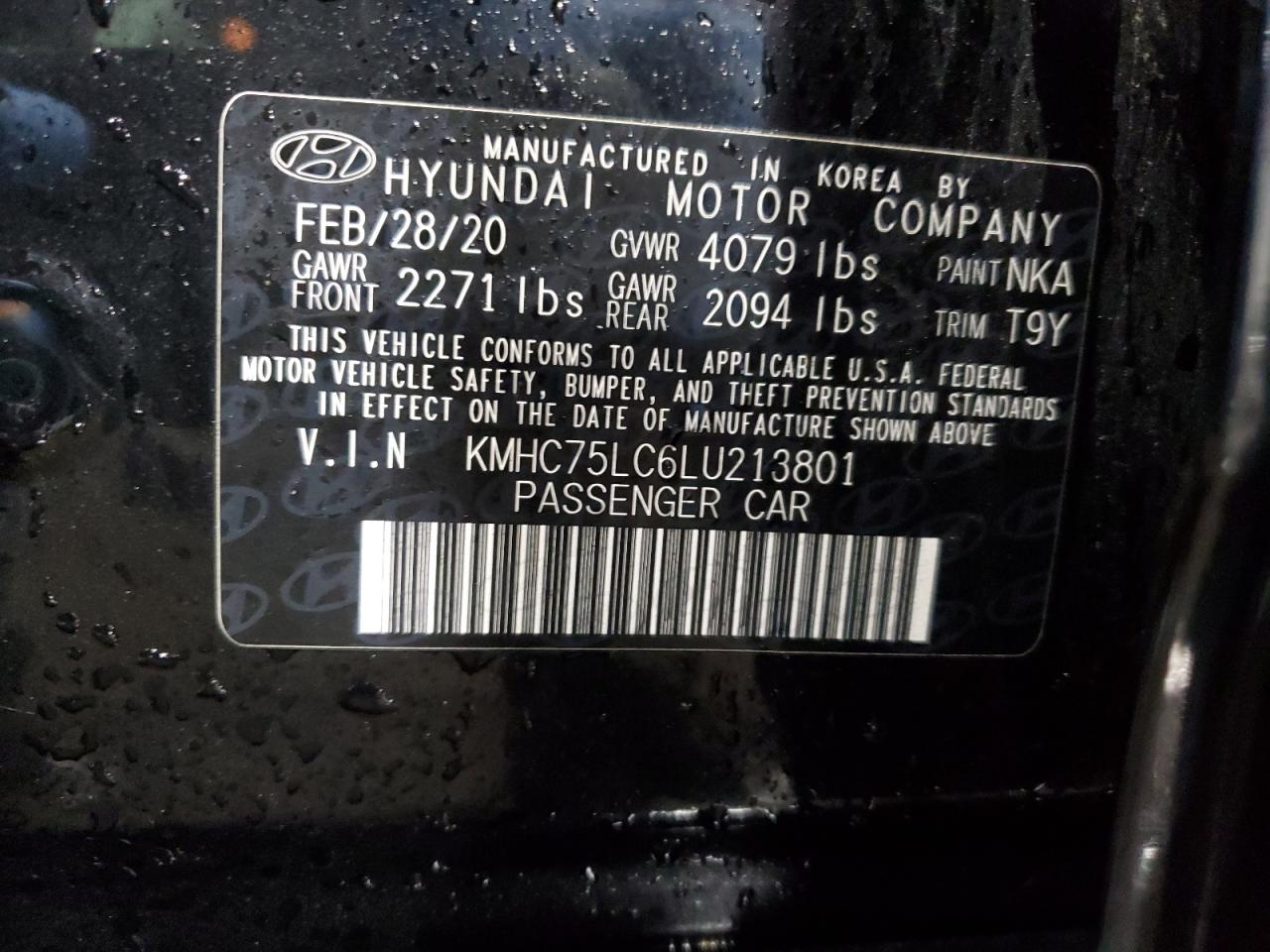 2020 Hyundai Ioniq Se VIN: KMHC75LC6LU213801 Lot: 61567524