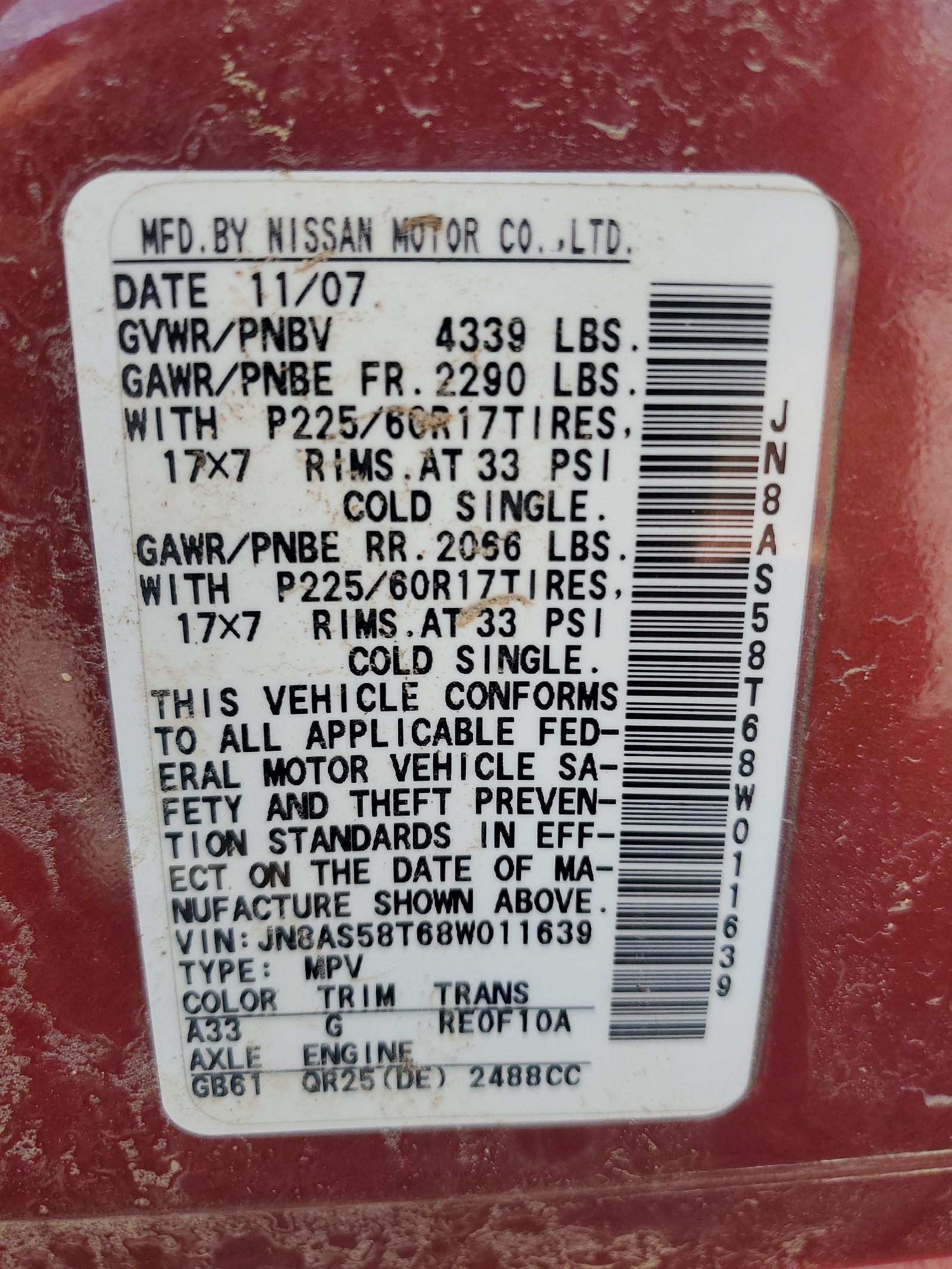 JN8AS58T68W011639 2008 Nissan Rogue S