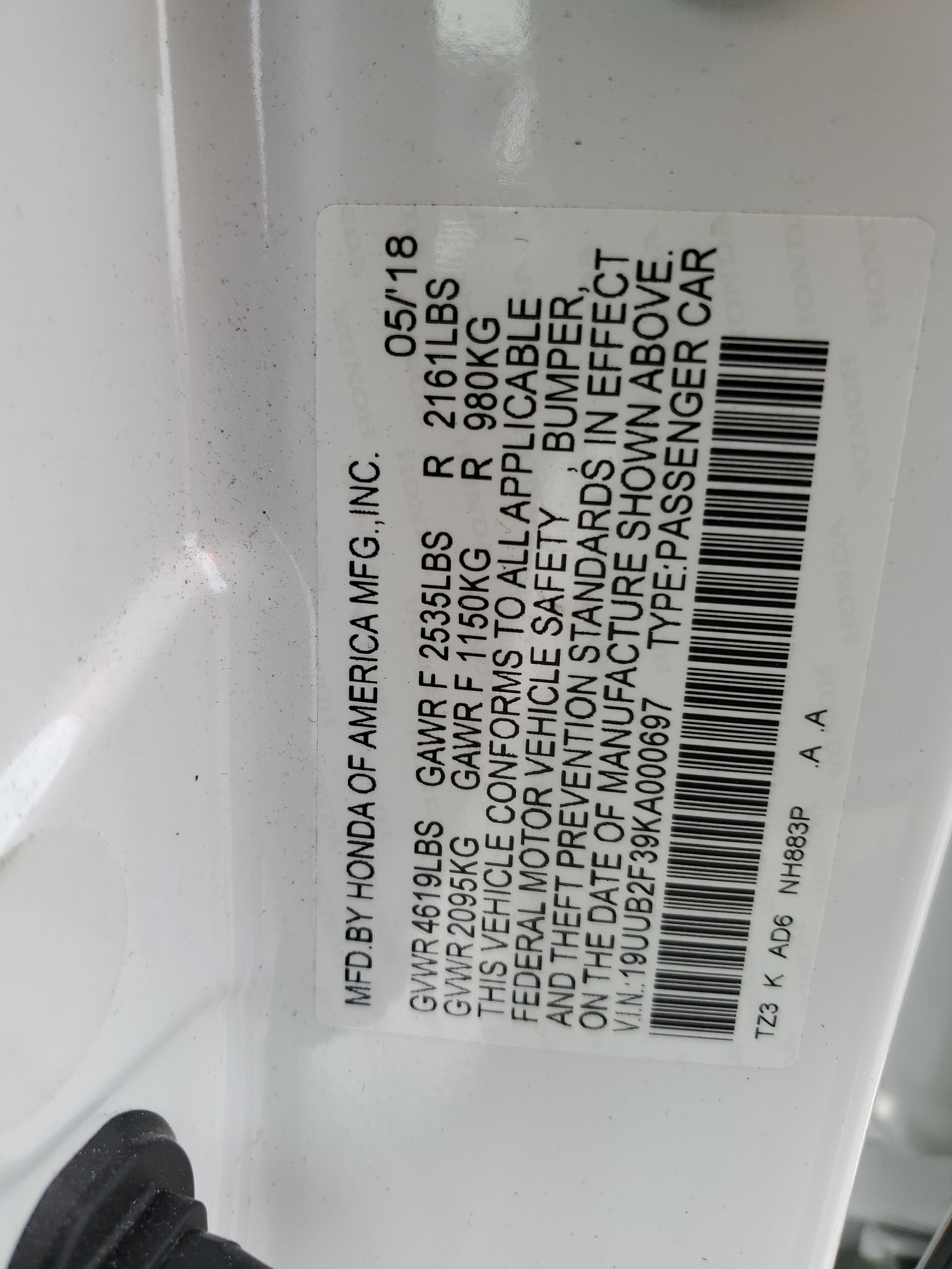 19UUB2F39KA000697 2019 Acura Tlx