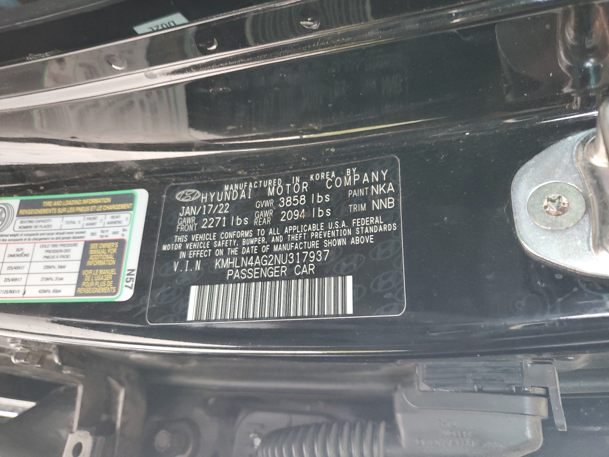 KMHLN4AG2NU317937 2022 Hyundai Elantra Sel