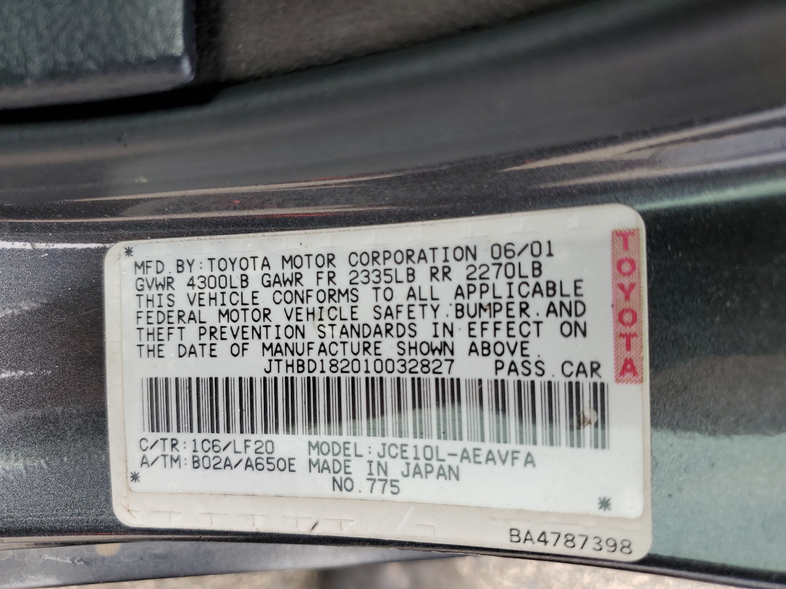 JTHBD182010032827 2001 Lexus Is 300