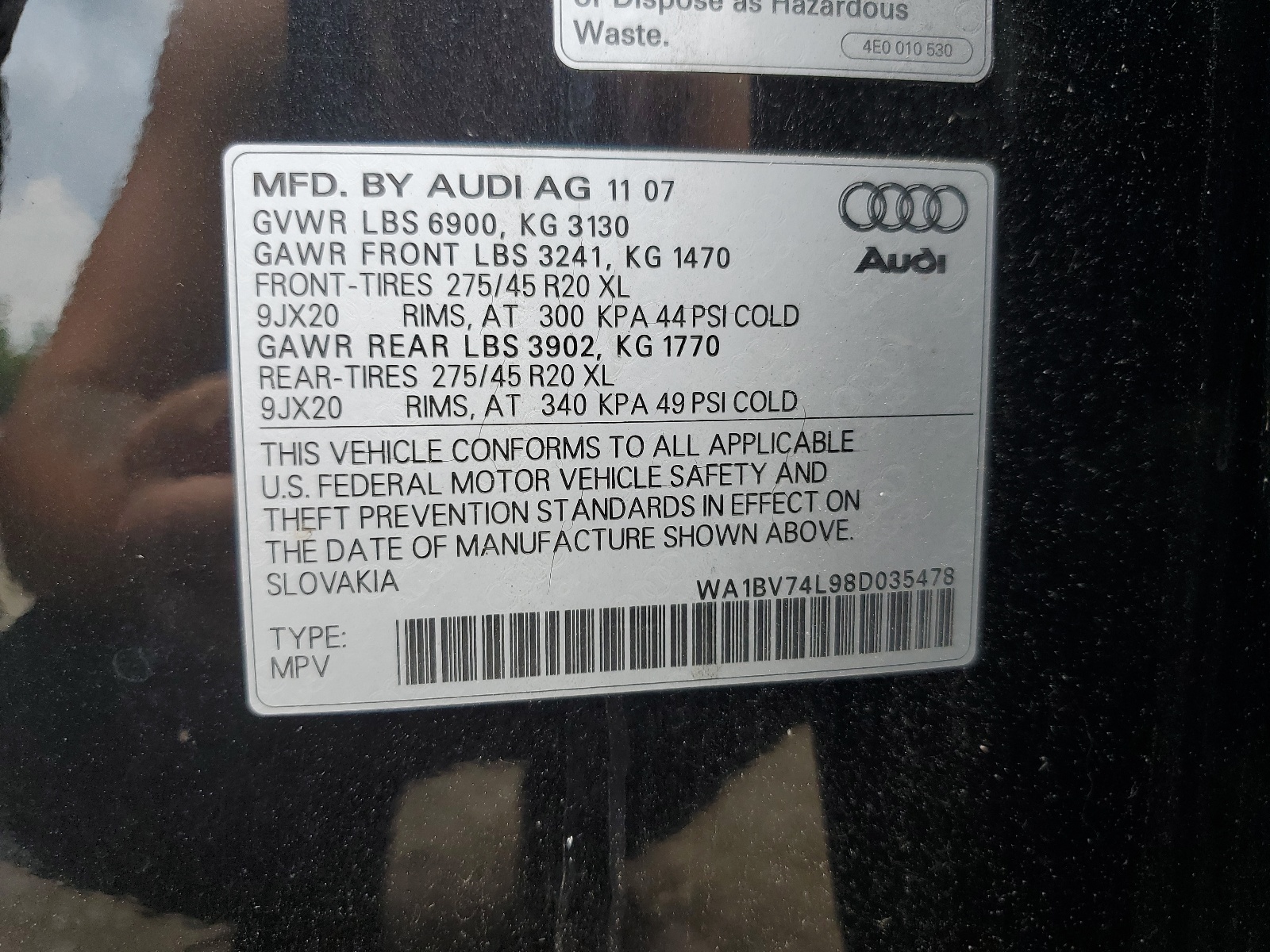 WA1BV74L98D035478 2008 Audi Q7 4.2 Quattro Premium