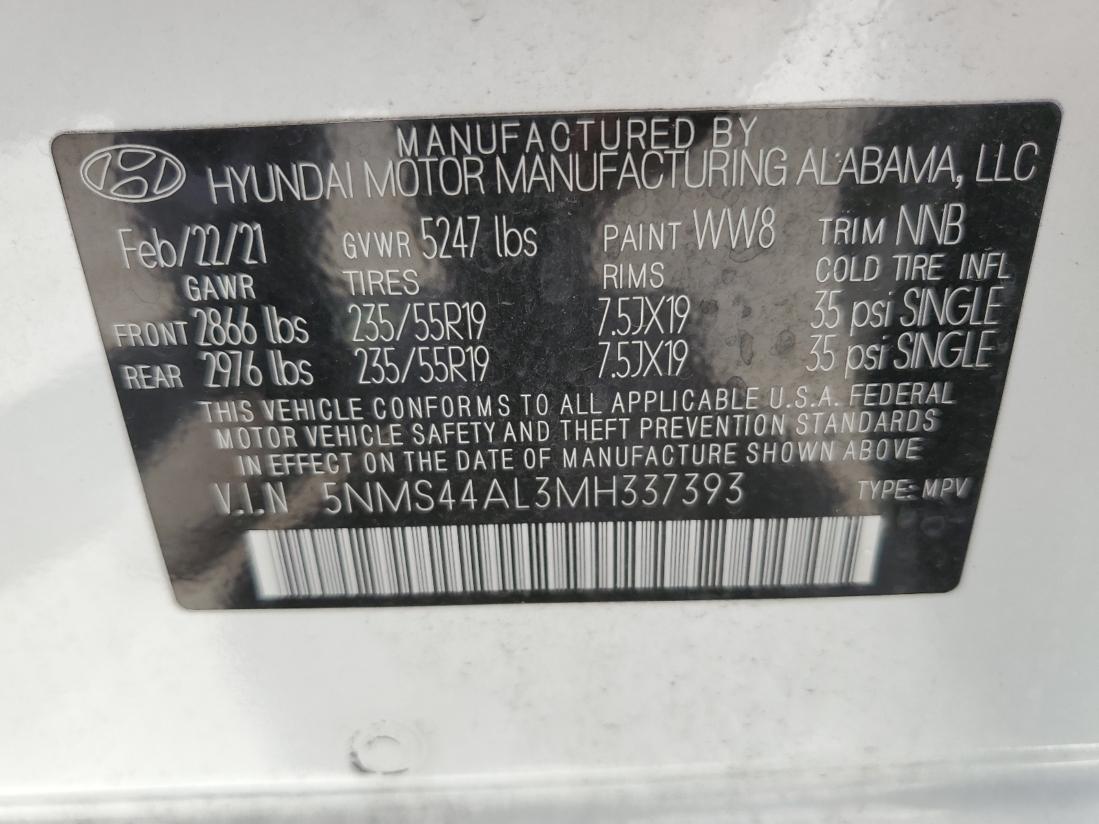 5NMS44AL3MH337393 2021 Hyundai Santa Fe Limited