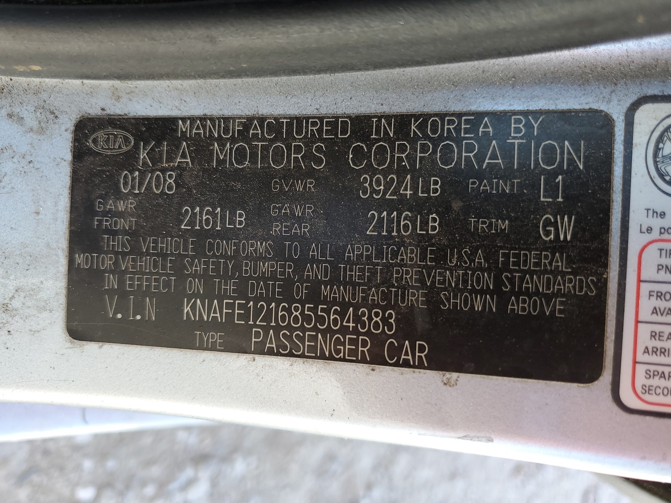 KNAFE121685564383 2008 Kia Spectra Ex