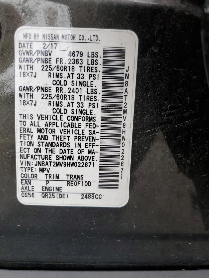 2017 Nissan Rogue S VIN: JN8AT2MV9HW022671 Lot: 64995224