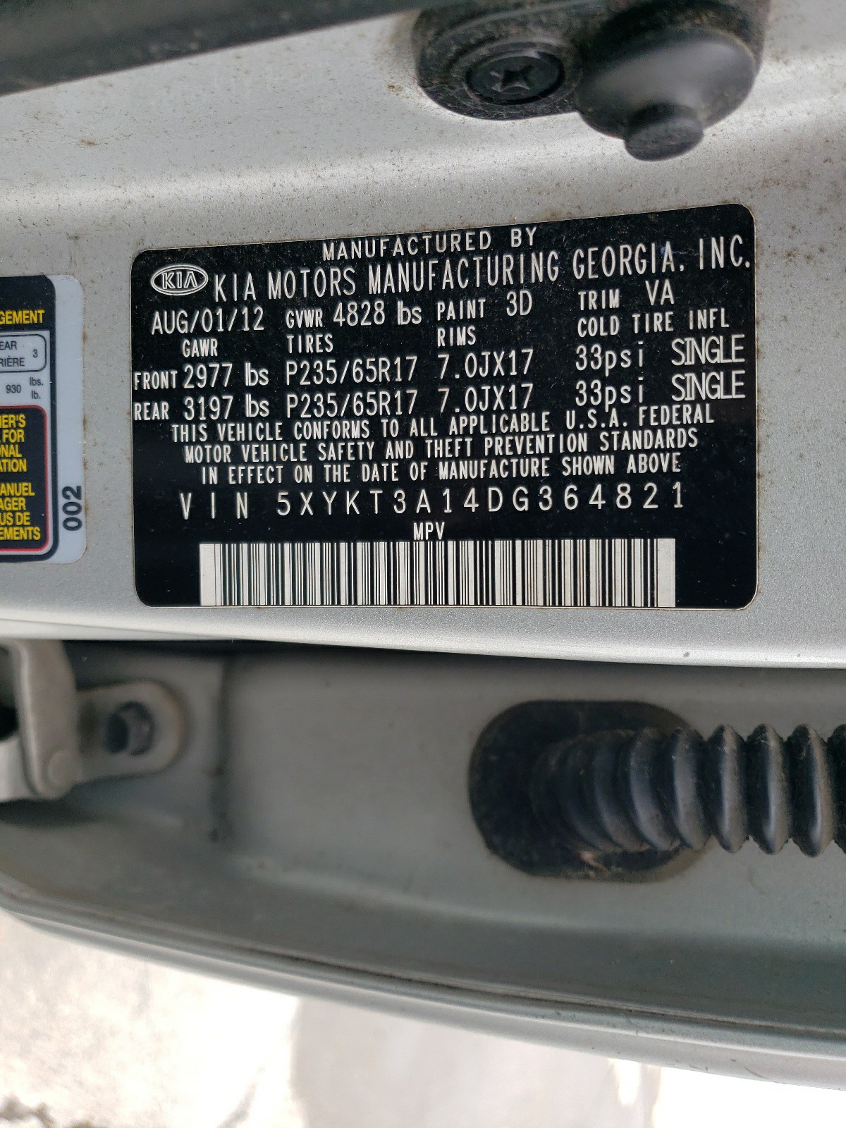 5XYKT3A14DG364821 2013 Kia Sorento Lx