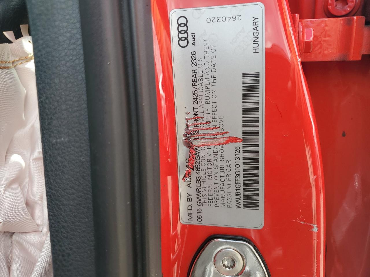 2016 Audi S3 Premium Plus VIN: WAUB1GFF3G1013126 Lot: 63093334