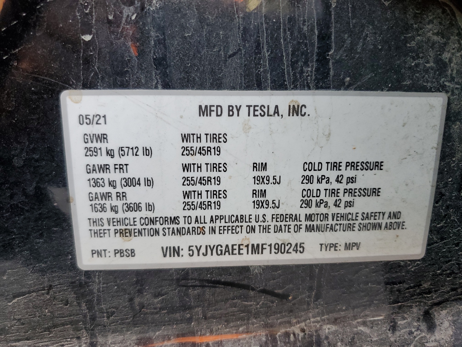 5YJYGAEE1MF190245 2021 Tesla Model Y