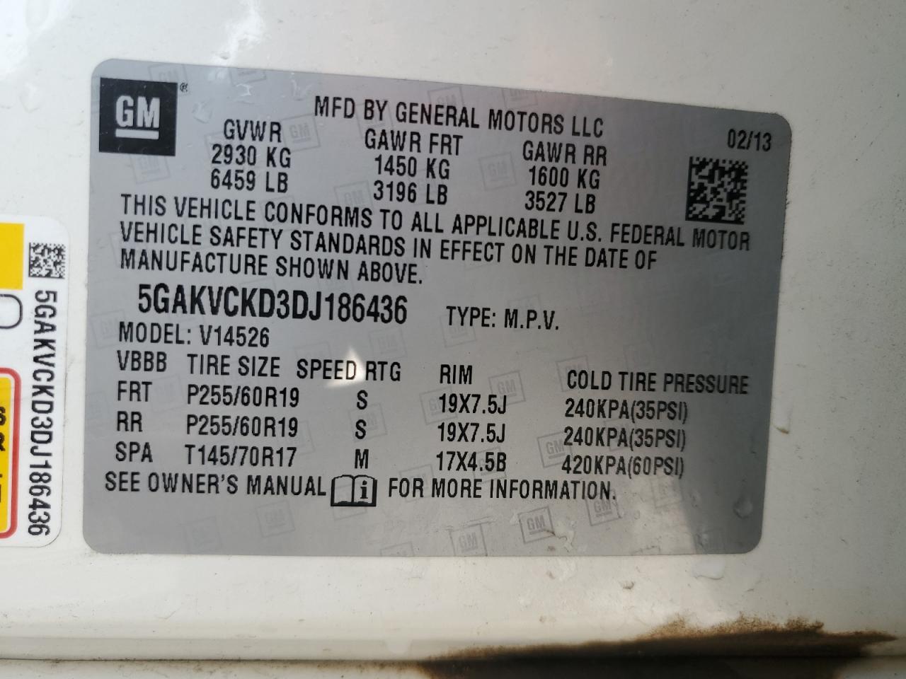 2013 Buick Enclave VIN: 5GAKVCKD3DJ186436 Lot: 64774824