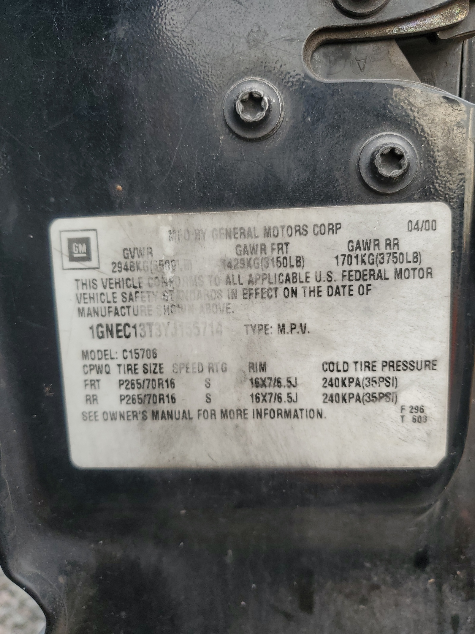 1GNEC13T3YJ155714 2000 Chevrolet Tahoe C1500