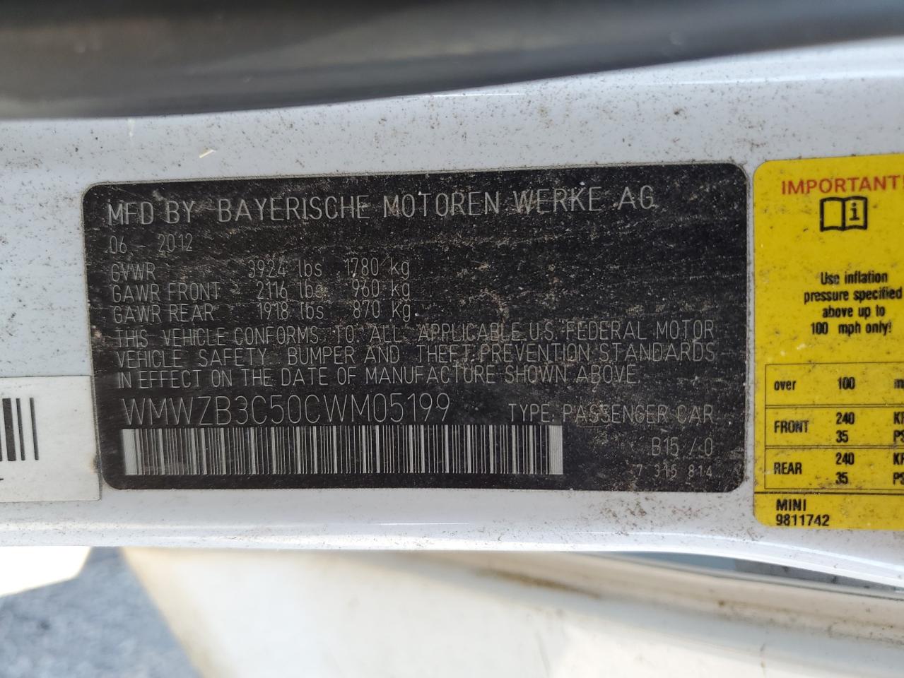 2012 Mini Cooper Countryman VIN: WMWZB3C50CWM05199 Lot: 61557234
