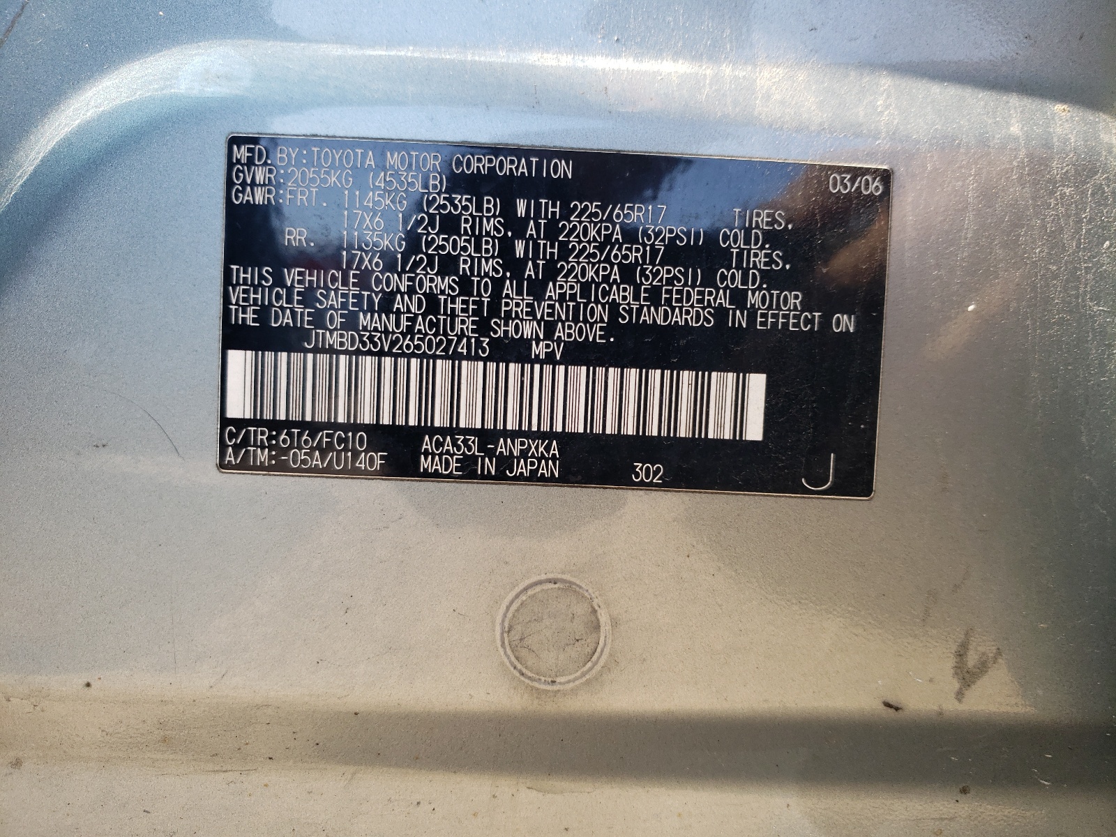 JTMBD33V265027413 2006 Toyota Rav4