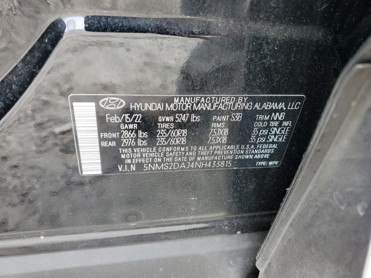 2022 Hyundai Santa Fe Sel VIN: 5NMS2DAJ4NH433815 Lot: 65162804