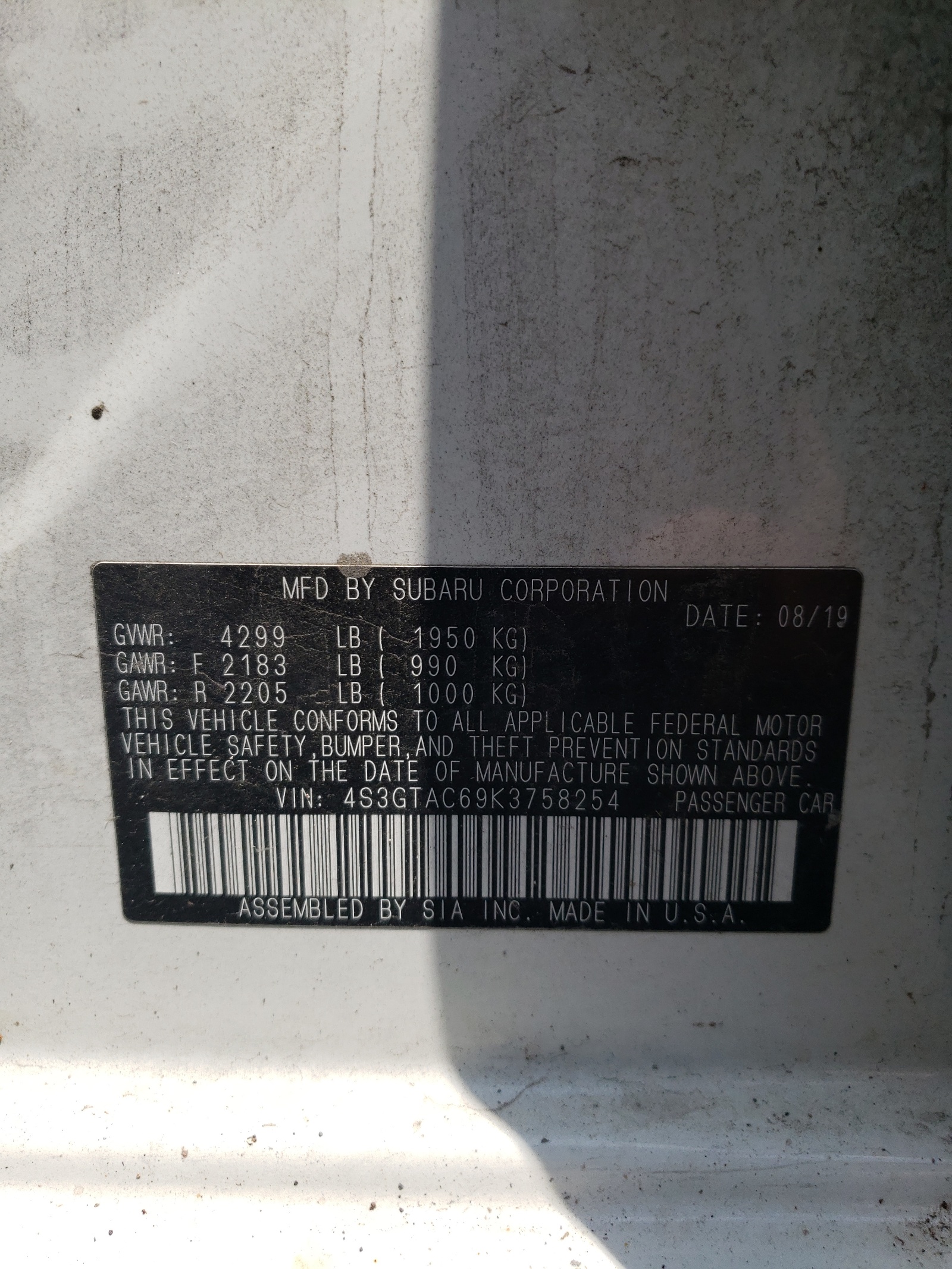 4S3GTAC69K3758254 2019 Subaru Impreza Premium