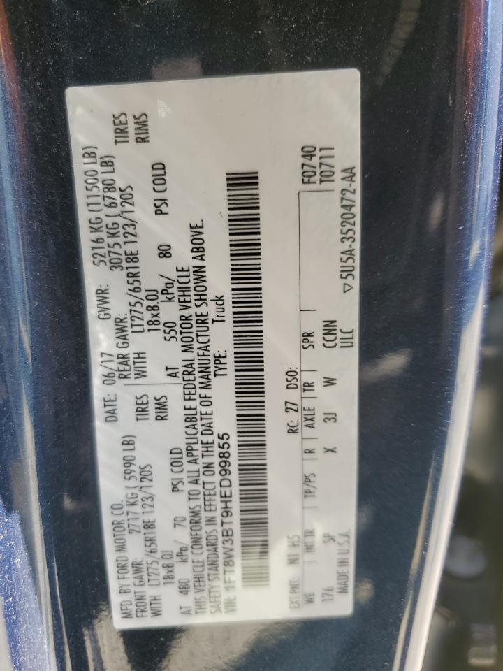 2017 Ford F350 Super Duty VIN: 1FT8W3BT9HED99855 Lot: 62883684