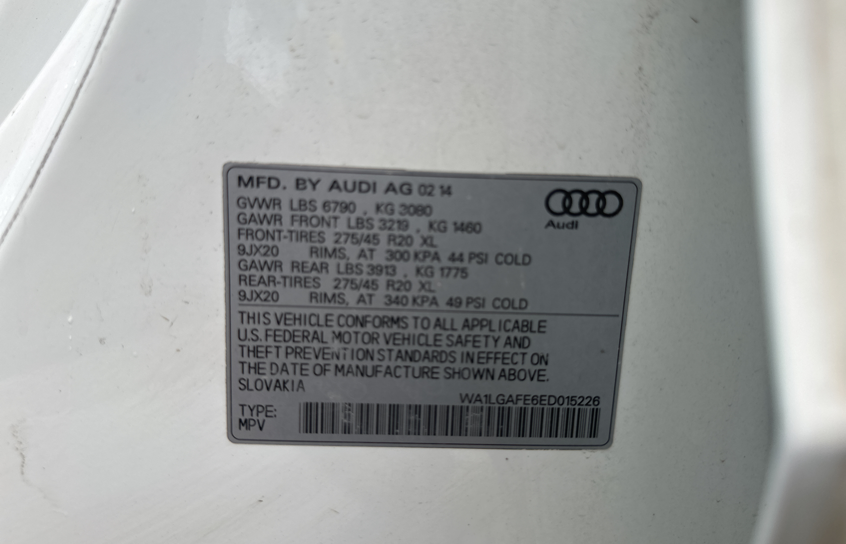 2014 Audi Q7 Premium Plus vin: WA1LGAFE6ED015226