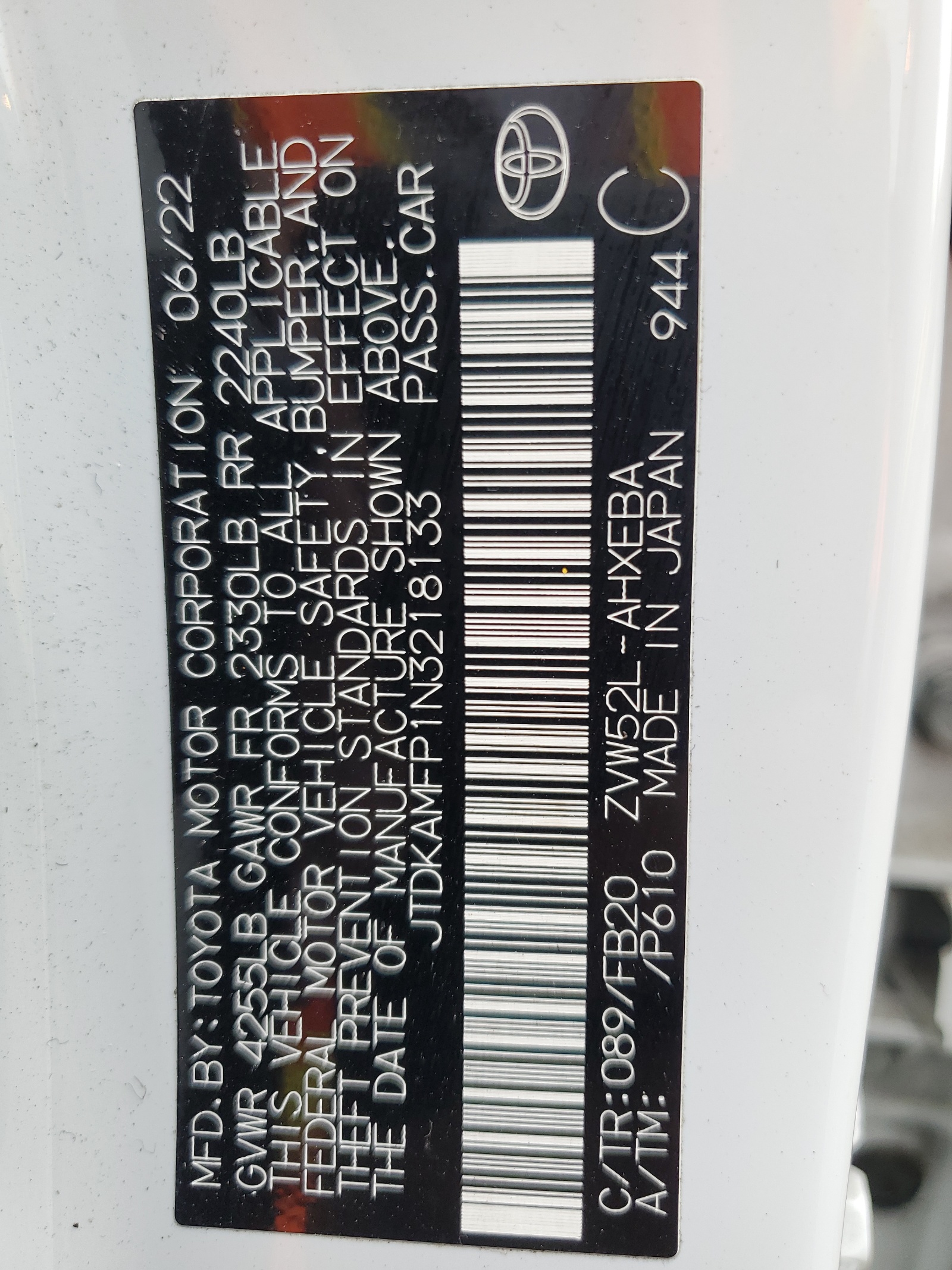 JTDKAMFP1N3218133 2022 Toyota Prius Prime Le