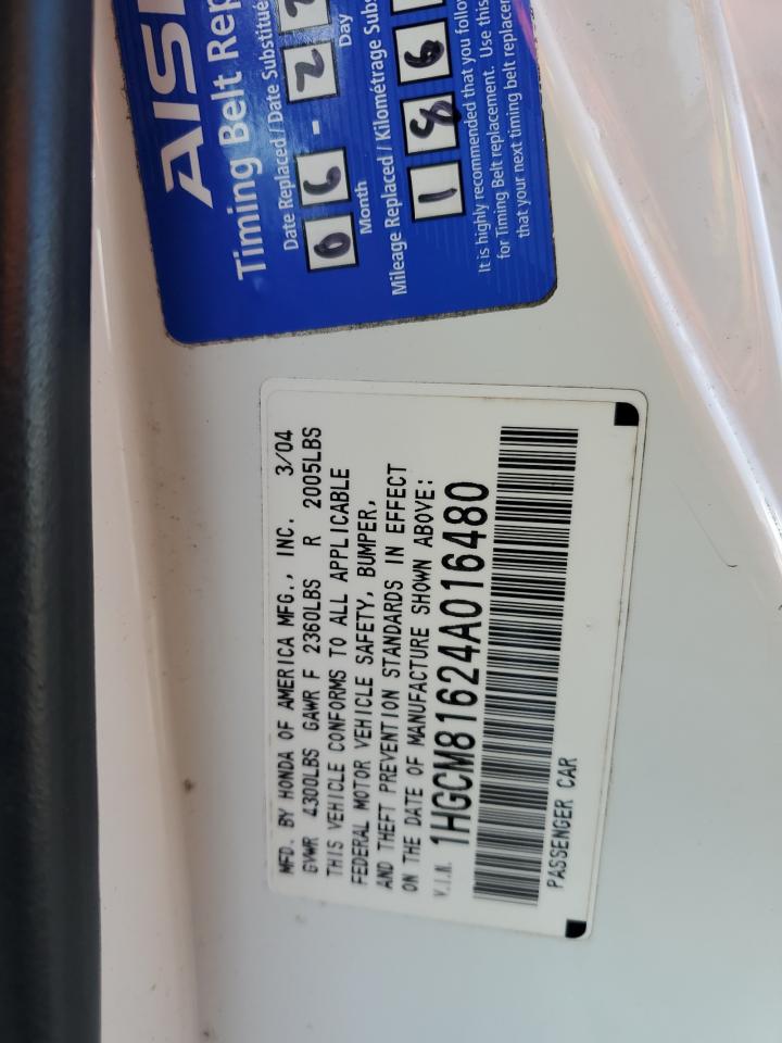 2004 Honda Accord Ex VIN: 1HGCM81624A016480 Lot: 63058064