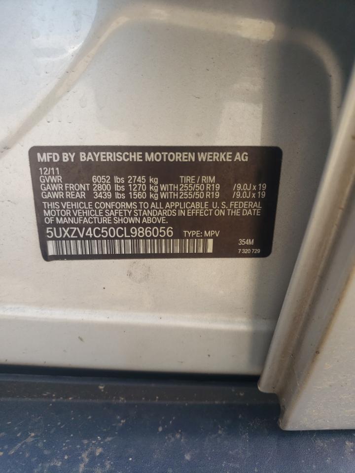 2012 BMW X5 xDrive35I VIN: 5UXZV4C50CL986056 Lot: 62052334