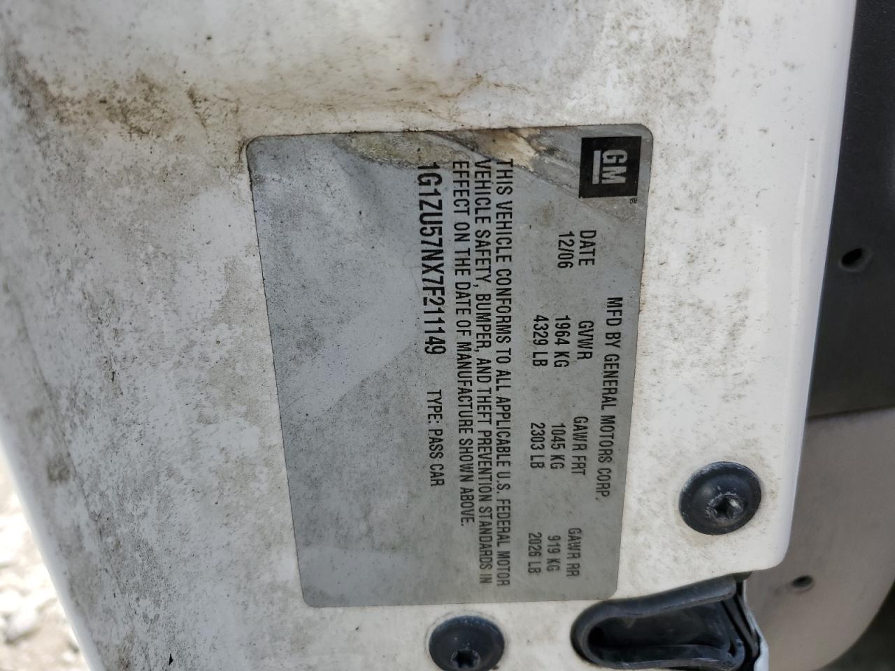 2007 Chevrolet Malibu Ltz VIN: 1G1ZU57NX7F211149 Lot: 64821894