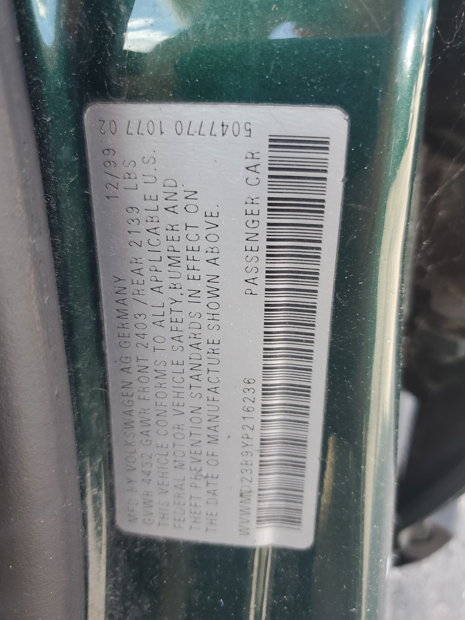 WVWMD23B9YP216236 2000 Volkswagen Passat Gls