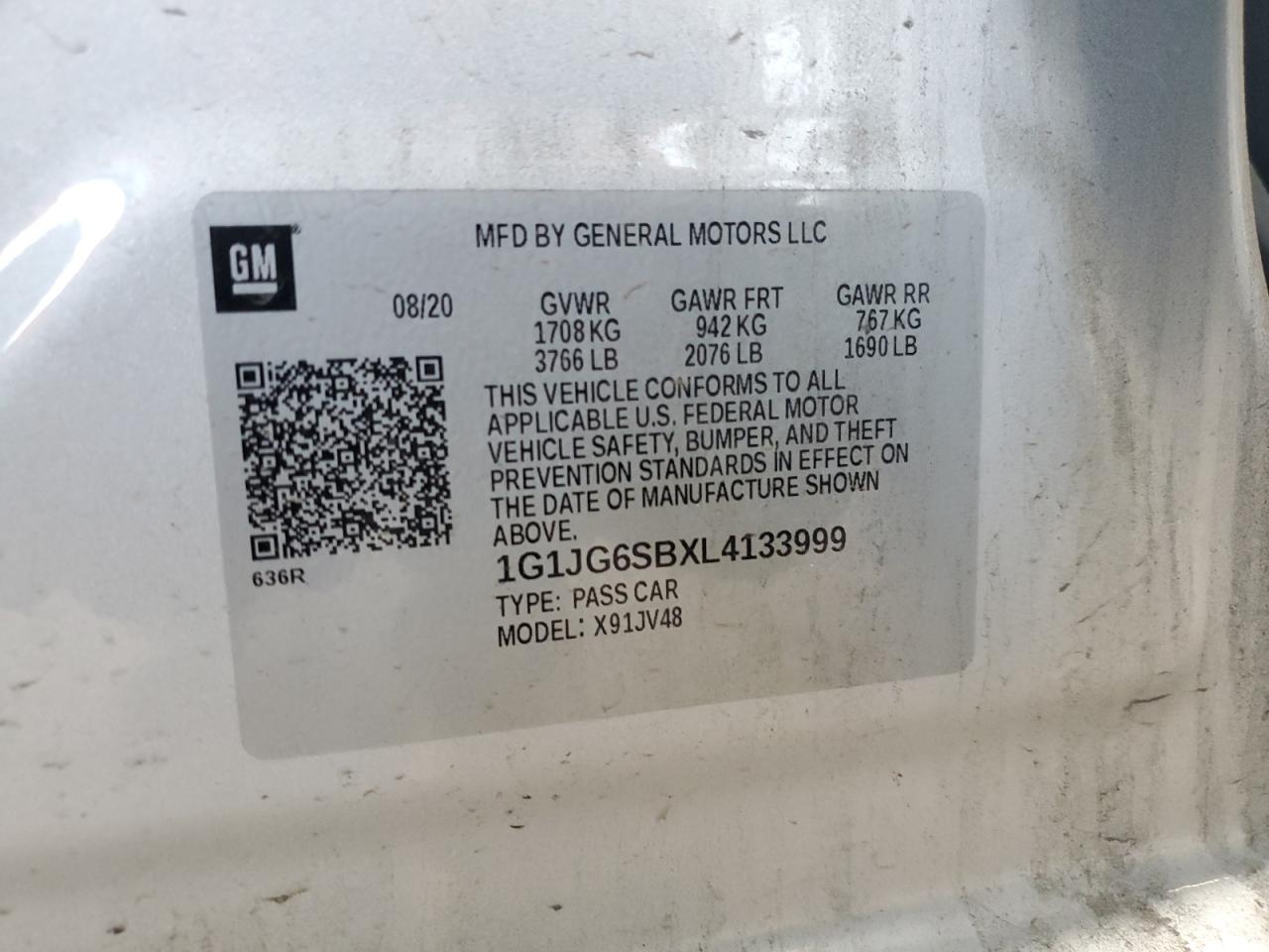 2020 Chevrolet Sonic VIN: 1G1JG6SBXL4133999 Lot: 63531934